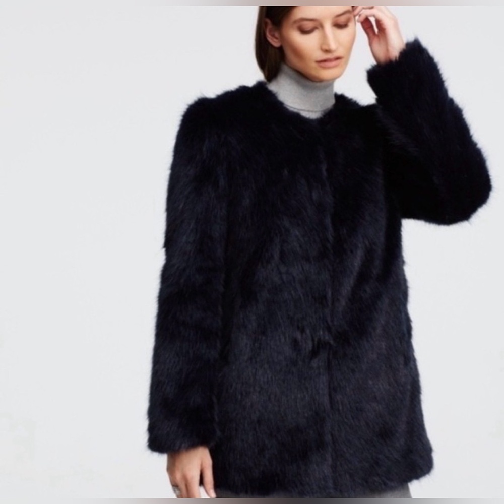 Ann Taylor Navy Faux Fur Teddy Jacket